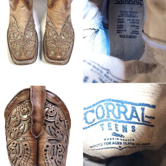 CORRAL Cowboy Square Toe Western Boots Antiqued Tan Metallic Inlay Women… - Picture 9 of 11